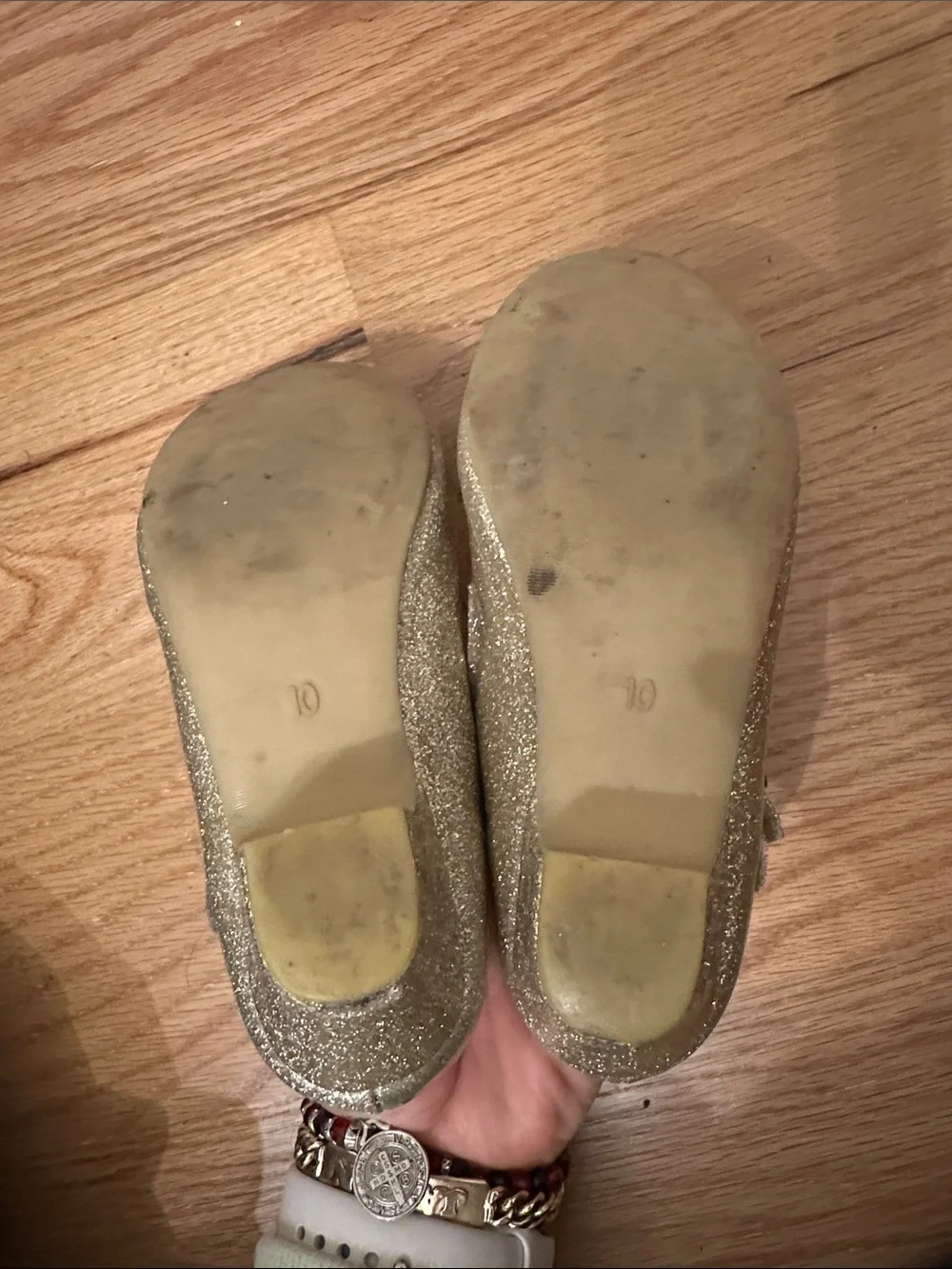 Disney Gold Glitter Princess Mary Jane Shoes with Heart Gem